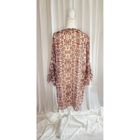 Gibson Latimer Shift Dress Boho Fall Medium Floral Hippie Cowgirl Bell Sleeves - Picture 4 of 16